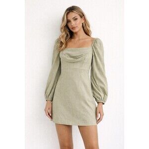 Princess Polly Warra Mini Dress Size 8 Sage Puff Sleeve Romantic Cottagecore
